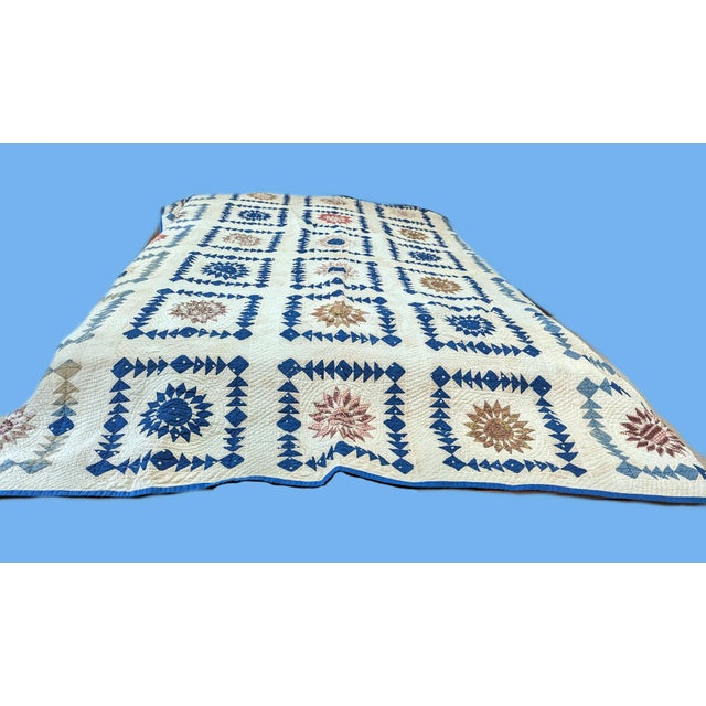 Antique Late 1800s Quilt of Mariner's Compass Pattern -Exceptionally Large Size for the Time For Sale In New York - Image 6 of 18