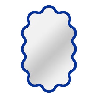 Sculptural Scalloped Wall Oval Mirror - Blue Hvyli Oval 60 by Oitoproducts For Sale