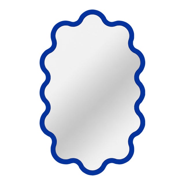 Sculptural Scalloped Wall Oval Mirror - Blue Hvyli Oval 60 by Oitoproducts For Sale