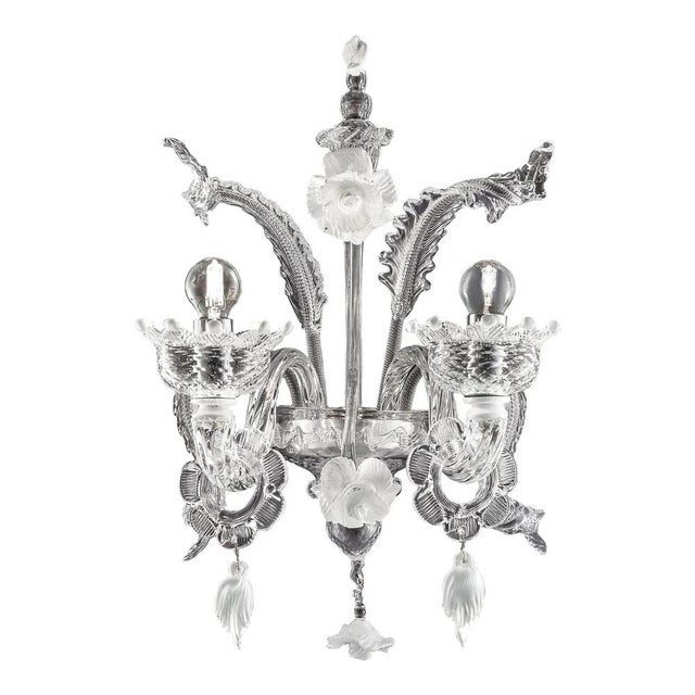 Glass Venetian White and Transparent Floral Murano Glass Wall Sconce by Simoeng for Simoeng For Sale - Image 7 of 7