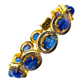 Bochic “Capri” Vintage Natural Tanzanite & Diamond Bracelet Set In 18K & Silver For Sale