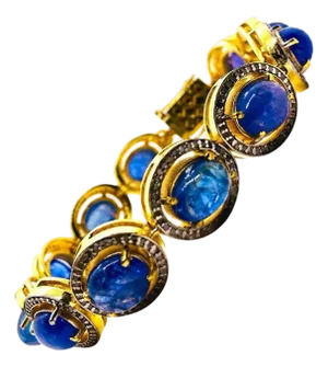 Bochic “Capri” Vintage Natural Tanzanite & Diamond Bracelet Set In 18K & Silver