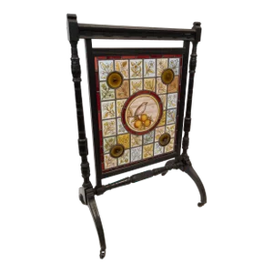 Victorian Aesthetic Stained Glass and Ebonized Wood Fire Screen