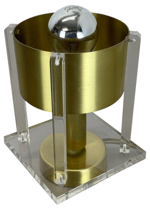 Postmodern Cubic Table Light in Brass and Acryl Glass, 1970