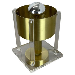 Postmodern Cubic Table Light in Brass and Acrylic Glass, 1970 For Sale
