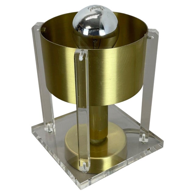 Postmodern Cubic Table Light in Brass and Acrylic Glass, 1970 For Sale