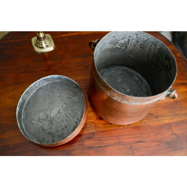 French Antique Copper Lidded Cooking Pot Stock Pot Cauldron Primitive Cooking For Sale - Image 4 of 11
