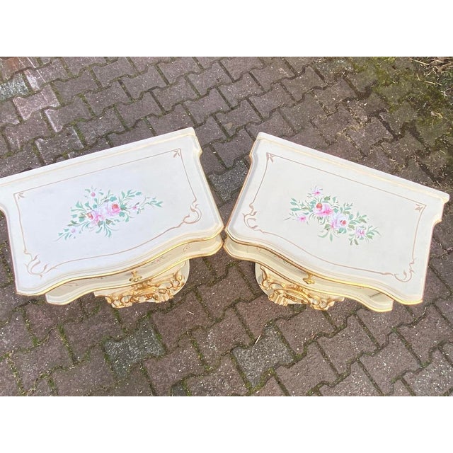 Rococo 1899 Italian Rococo Cream Gilt Beech Nightstands - Pair For Sale - Image 3 of 10