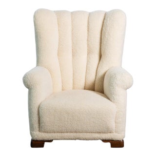 1940s Danish Channel Back Lounge Chair in Lambswool For Sale