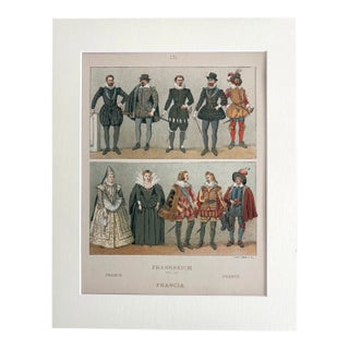 Antique 1925 Max Tilke 17th c. French Costume Print in 11x14 Mat, Ready to Frame For Sale