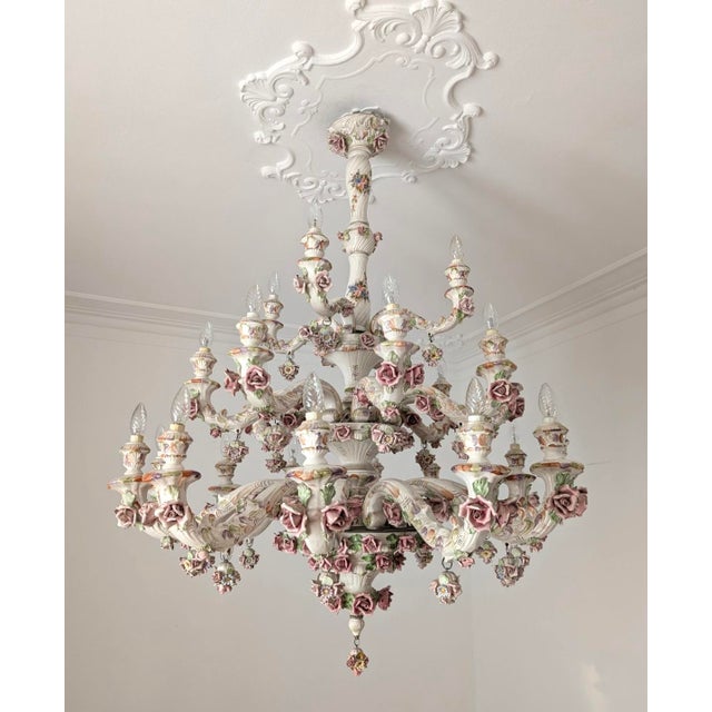 Large Italian Porcelain Three Tier Chandelier in the style of Capodimonte, 1950s For Sale - Image 13 of 13