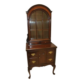 Antique Walnut Queen Ann Small Arch Shape Secretary, Circa 19th For Sale
