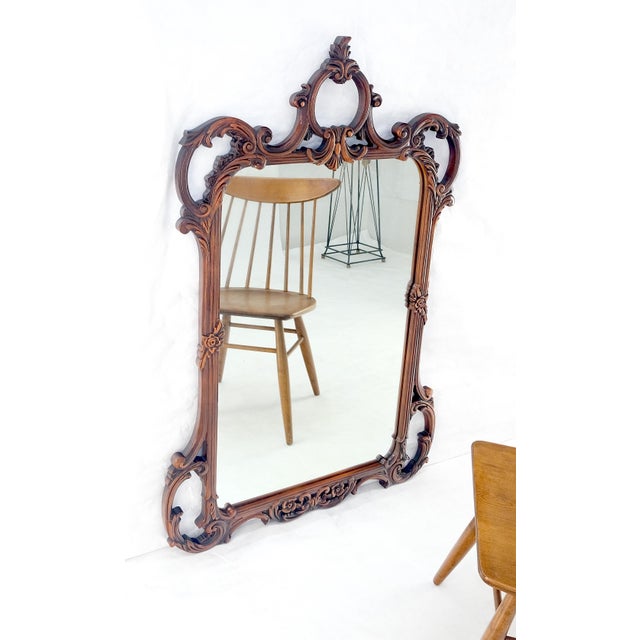 Chippendale Very Fine c1940s Pierced Carved Mahogany Chippendale Style Wall Mirror MINT For Sale - Image 3 of 14