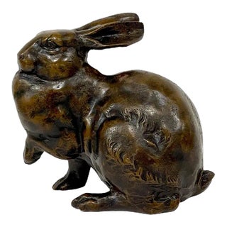Early 20th Century Japanese Bronze Meiji Period Bronze Sculpture of a Usagi (Rabbit) For Sale