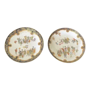 Japanese Satsuma Plates with Miniature Decoration by Kinkozan - A Pair
