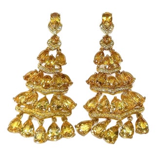 Bochic “Capri” Vintage Citrine & White Topaz Earrings Set In 18K Gold & Silver For Sale