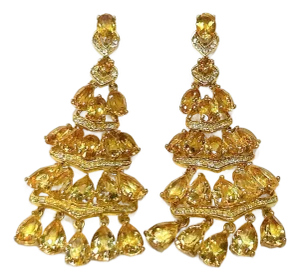 Bochic “Capri” Vintage Citrine & White Topaz Earrings Set In 18K Gold & Silver
