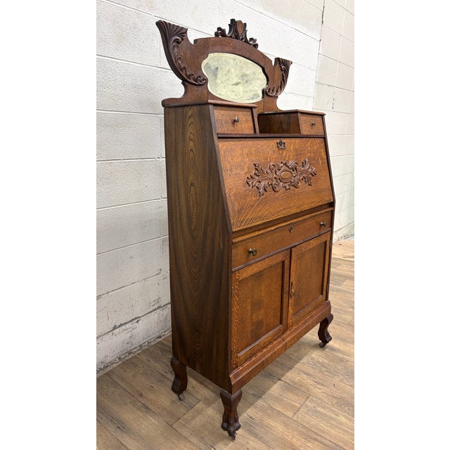 Antique Victorian Oak Secretary Desk For Sale In Kansas City - Image 6 of 15