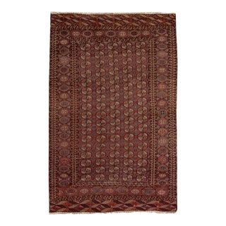 Vintage Persian Turkman Brown Handmade All-Over Medallion Wool Rug For Sale