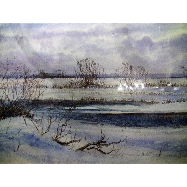 Sky Blue Irish Watercolor by Rev Jh Flack of Winter on ‘The Bog of Allen’ For Sale - Image 8 of 9