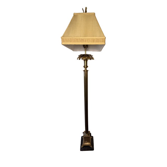 Hollywood Regency Vintage Hollywood Regency Neoclassical Brass-Tone Floor Lamp For Sale - Image 3 of 9