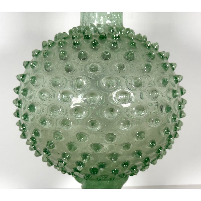 Empoli 20th Century MCM Italian Empoli Green Knobbly Pedestal Vase With Uv Glow For Sale - Image 4 of 16