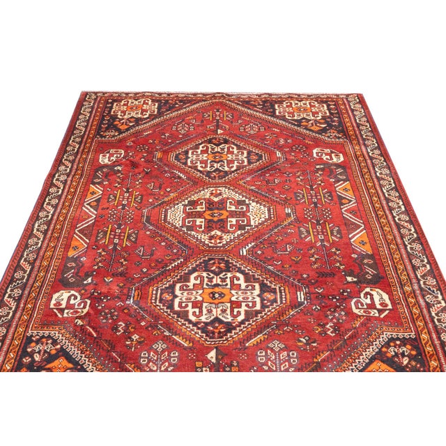 Semi-Antique Hand-Knotted Persian Qashqai Rug 5'4" X 8'9" For Sale - Image 4 of 18