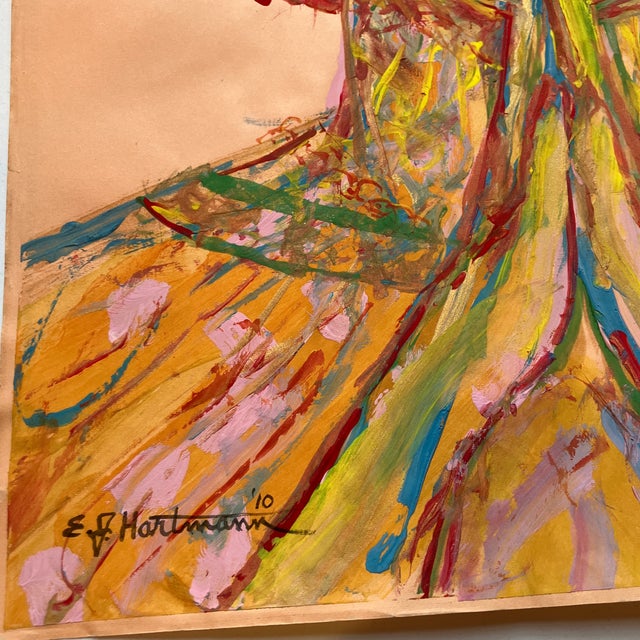 Original approx 12 x 18.5 painting on colored paper (slight wave in paper) signed bottom left Unframed