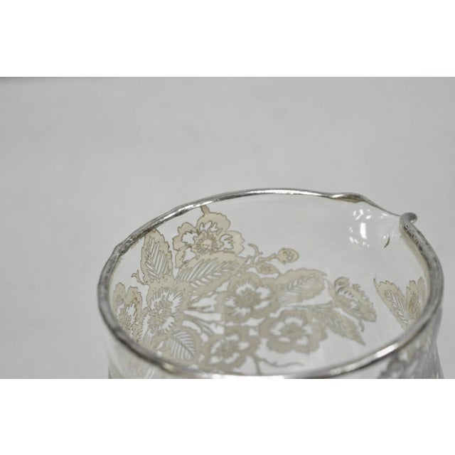 Vintage Art Nouveau Floral Sterling Silver Overlay Crystal Glass Water Pitcher For Sale - Image 10 of 11
