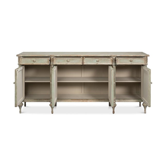 French Provincial French Provincial Sage Painted Buffet Sideboard For Sale - Image 3 of 11