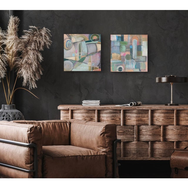 Wood Set of 2 Original Abstract Paintings, Acrylic and Ink on Wood Panels. For Sale - Image 7 of 12