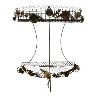 Vintage Italian Tole Metal Two-Tier Demilune Plant Stand For Sale
