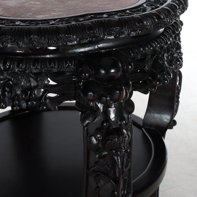 Chinese Floral Carved Rosewood Rouge Marble Top Stand C1910 For Sale - Image 6 of 11