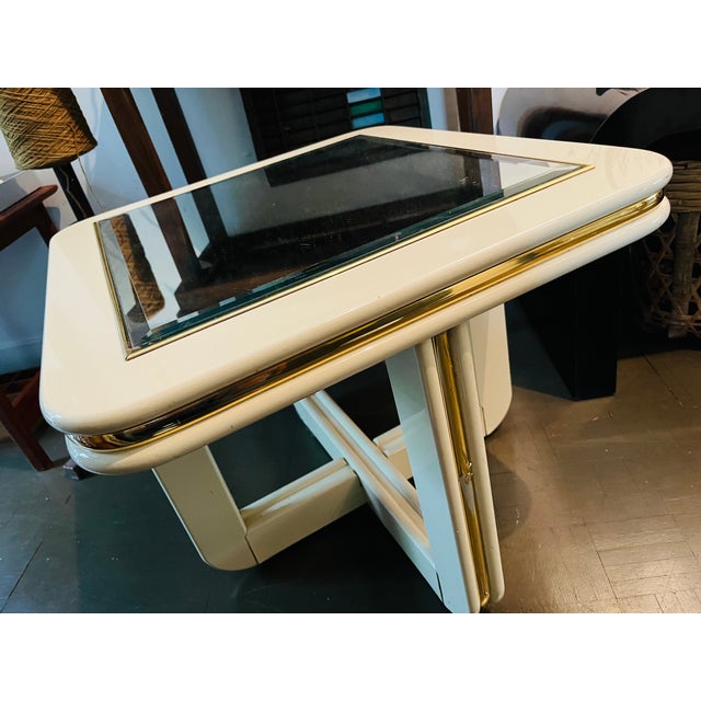 Karl Springer Mid Century Glam Side Table Lacquer Mirror Top For Sale - Image 4 of 6