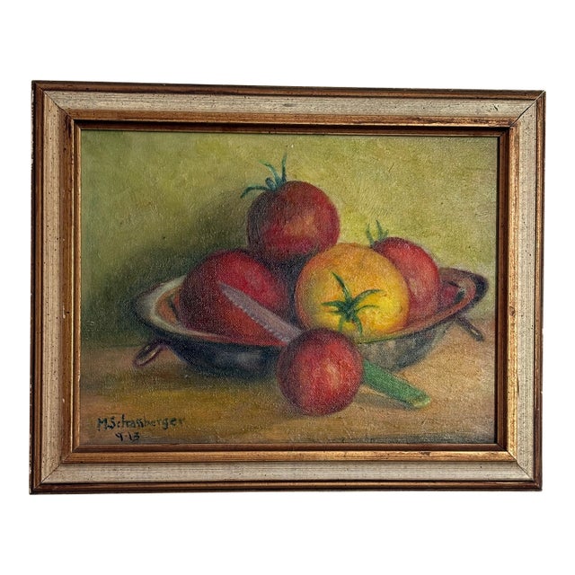 Late 20th Century M. Schrassberger Oil on Canvas of Tomatoes For Sale