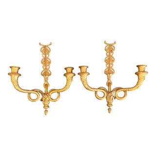 Pair of Antique French 19th Century Gilt Bronze Wall Candle Sconces For Sale