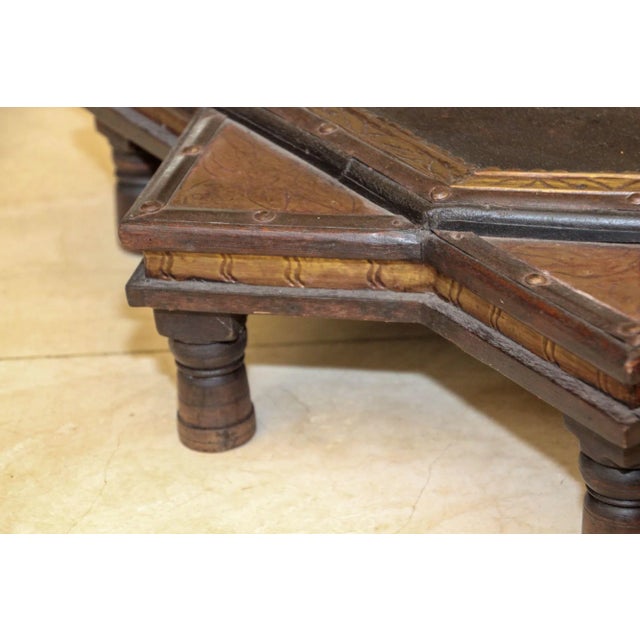 Indian Star Shape Wooden and Brass Low Coffee Table 1950s For Sale - Image 11 of 12