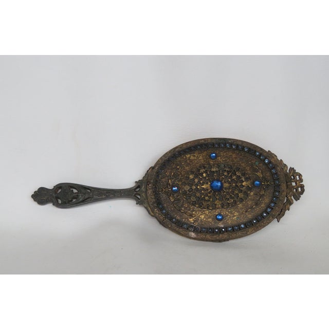 E&jb Empire Jeweled Hand Held Vanity Mirror 1920s Filigree Ornate Brass 4773b For Sale - Image 16 of 16