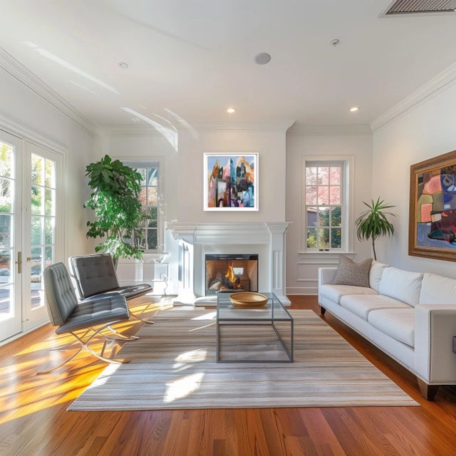 Joshua Town - Colorful Abstract Urban Still Life Painting on Canvas Framed Original Artwork by Maria C Bernhardsson For Sale - Image 9 of 9