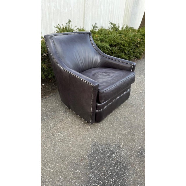 Contemporary 2010s Henredon Leather Swivel Chair For Sale - Image 3 of 12
