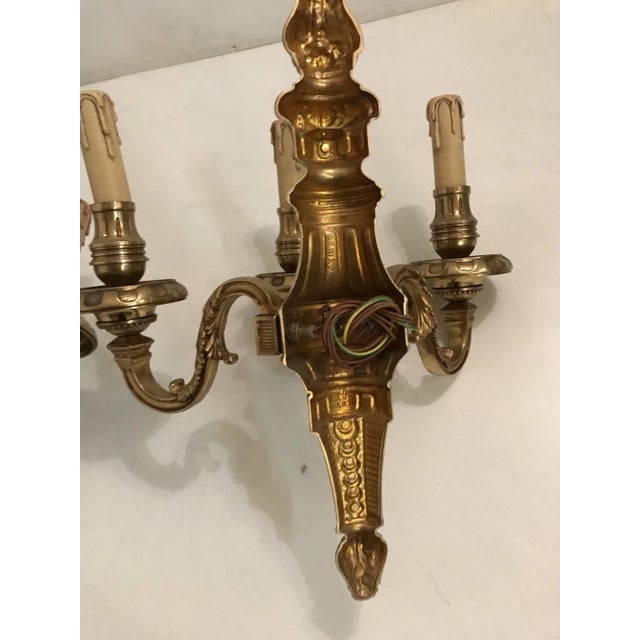 - Set of 2 vintage bronze gilt sconces - Each feature 3 lights - Requires E14 screw on Light bulbs European Plug (up to...