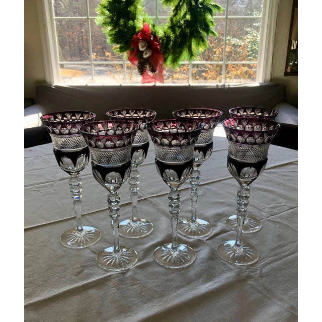 Wine Early 20th Century Justin Tharaud Amethyst Crystal Wine Glasses / Goblets - Set of 7 For Sale - Image 8 of 8
