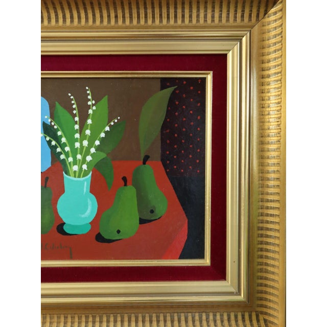Paint Mid-Century Modern 'Lily of the Valley With Pears' Vintage Original Still Life Oil Painting by Swedish Artist Eric Cederberg (1897-1984), Framed For Sale - Image 7 of 12