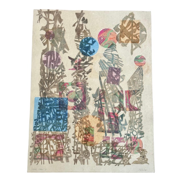 1980s Ruth Leaf Signed Woodblock Print "Towers Series B" For Sale