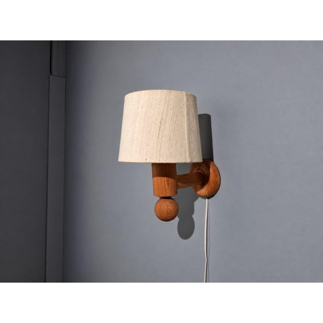 Mid-Century Modern 1970s Uno Kristiansson, Swedish Modern, Pine, Fabric, Wall Sconce For Sale - Image 3 of 10