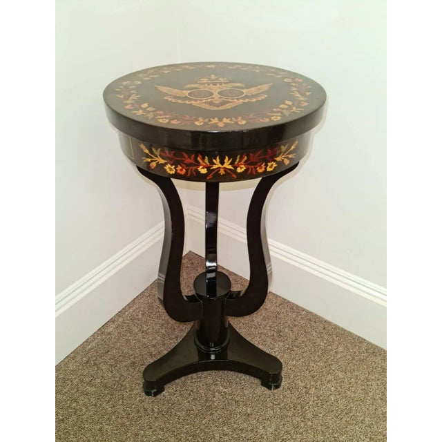 Coffee French Style Petite Coffee Table – Unique Lyre-Shaped Base For Sale - Image 8 of 9