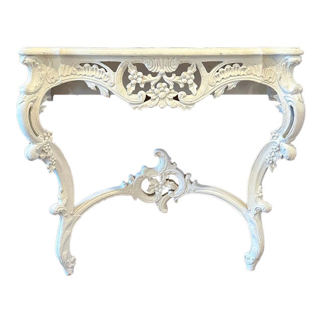 1980s Vintage Ivory Italian Baroque Rococo Style Two Legged Console Table For Sale