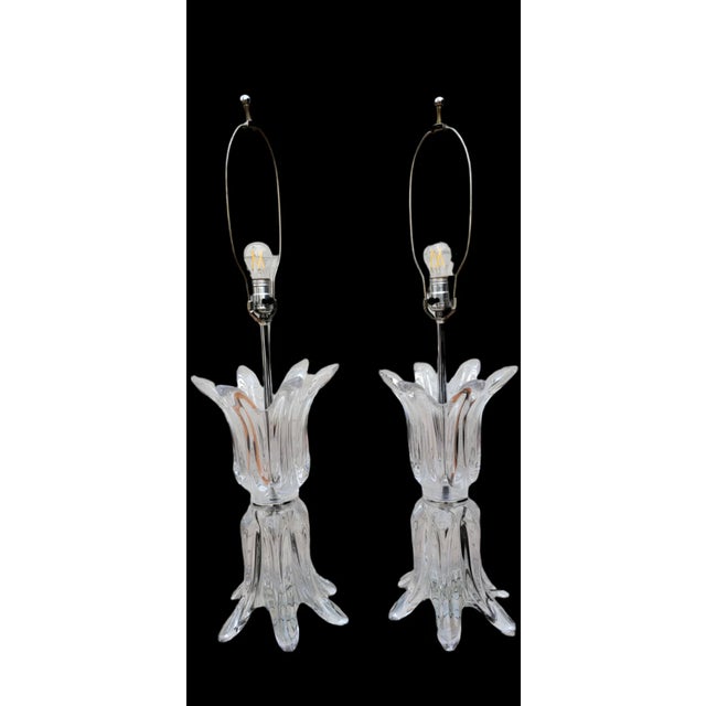 Hollywood Regency Mid 20th Century Modern "Splash" Glass Lamps by Art Vannes France - Pair For Sale - Image 3 of 6