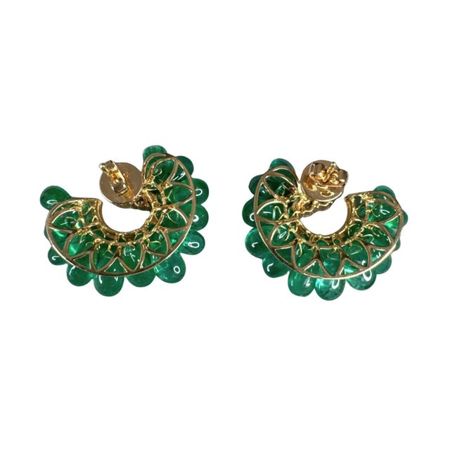 Metal Vintage Style Emerald & Diamond Grape Bunch Drop Earrings 18k Yellow Gold, A Pair For Sale - Image 7 of 8