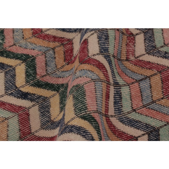 Vintage Turkish Rug With Distressed Chevron Pattern in Multicolor - Rug & Kilim For Sale - Image 9 of 10